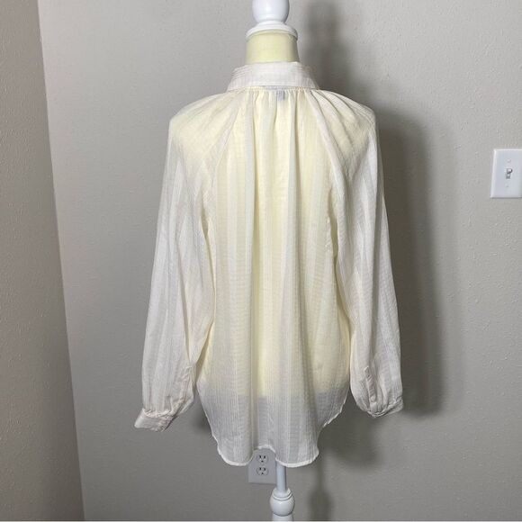 Banana Republic Sheer Vertical Striped Ivory Button Up Blouse Women's Size Large - Picture 8 of 13